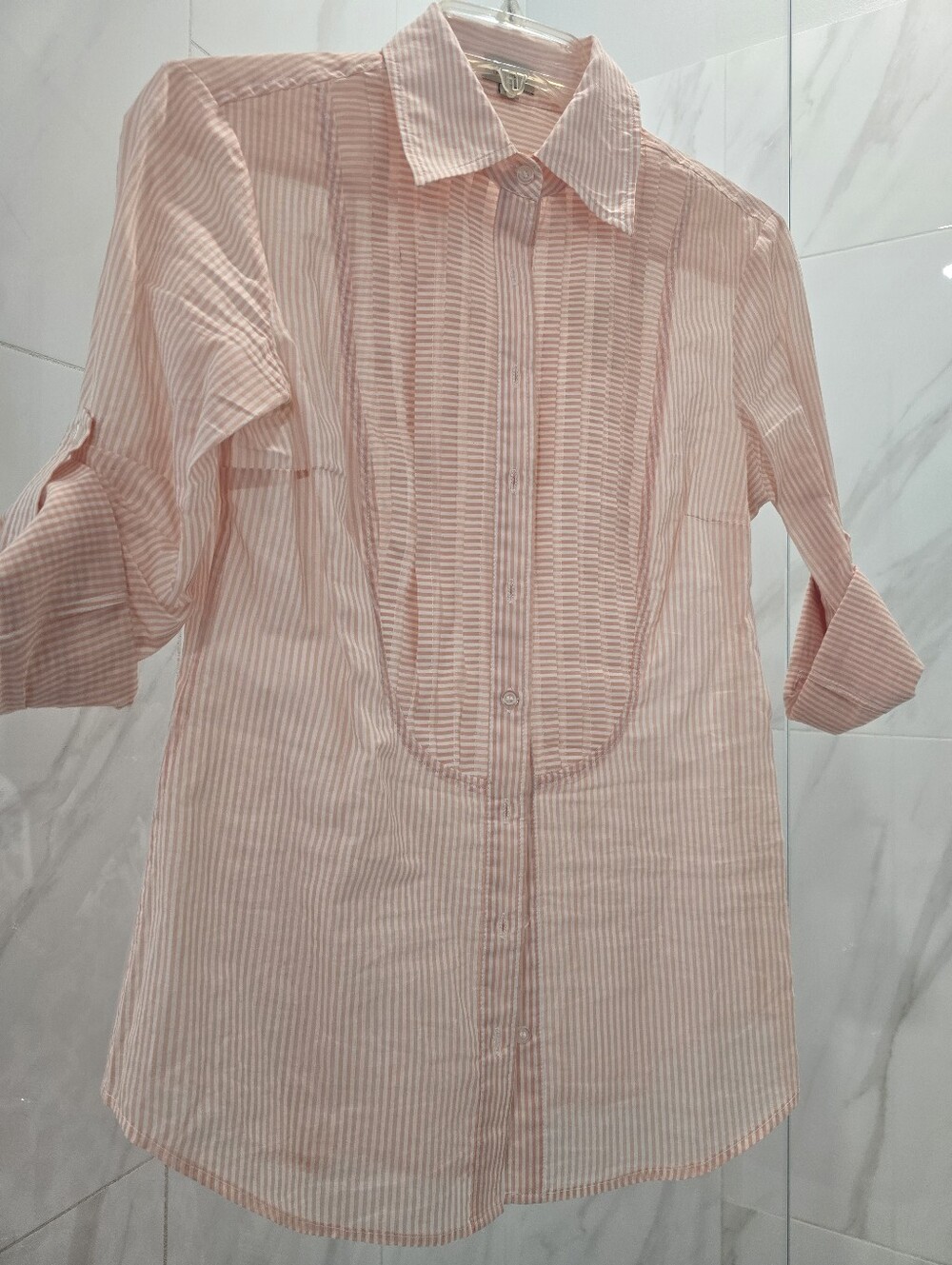 Cremieux Pink &White Striped Tuxedo-pleated button down Shirt, Lightweight S: 2